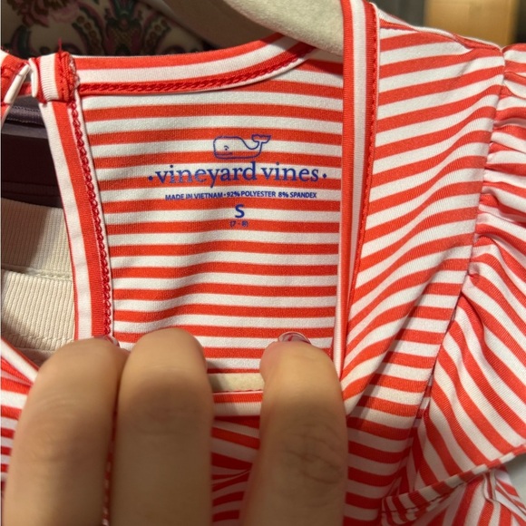 Vineyard Vines Girl’s Striped Pink/Red Flutter Sleeve Dress - Picture 3 of 6